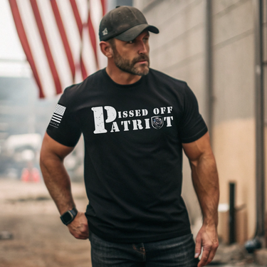 Veteran-family owned Pissed off patriot angry American shirt front design